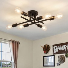 6-Lights Semi Flush Mount Ceiling Light Fixture  Black Industrial Chandelier  F...