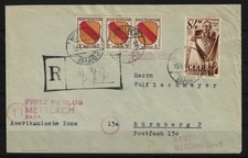 AJ181) Frz. Zone Allg. Ausg. R-Beleg Eischreiben mit Not-R-Zettel + ZuF Saarland