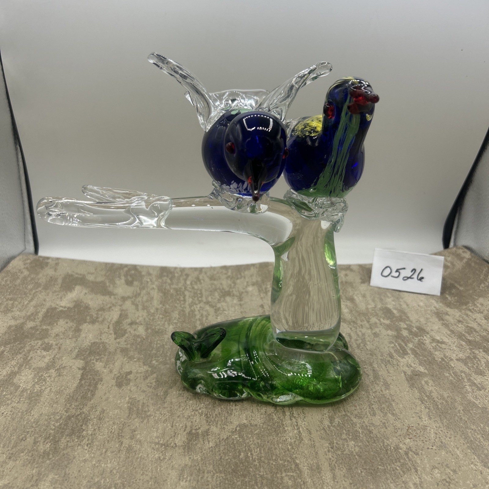 Vintage Murano Style Hand Blown Glass Birds On A Branch ~8.5 In Tall, Over 3lb