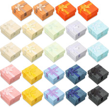 24 Pack Jewelry Gift Boxes Cotton Filled Cardboard Case with Ribbon Bow, 1.6 X 1