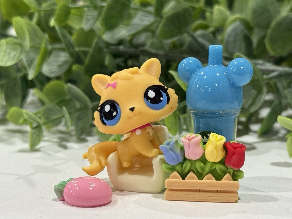 Rare chaton jaune LPS Littlest Pet Shop avec nœud/collier fait