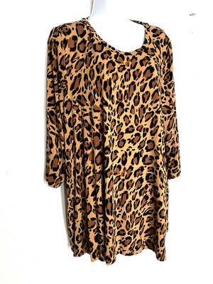 Women s Leopard Print Tunic Top Brown Black Animal Print 3/4 Sleeve Size 18/20