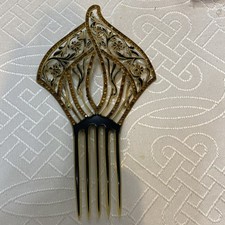 Victorian Large Amber Embellished Faux Tortoise Shell Hair Comb