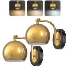 2Pack Battery Operated Wall Sconces Gold Wireless Wall Light Lamp with Remote