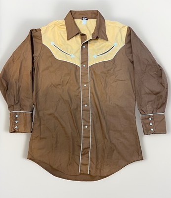 Levis Pearl Snap Western Shirt Mens L Rockabilly Cowboy VTG 70s Brown Country