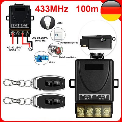 Wireless Licht Schalter 100m Funkschalter mit 2 Fernbedienung 12-48V AC 1500W
