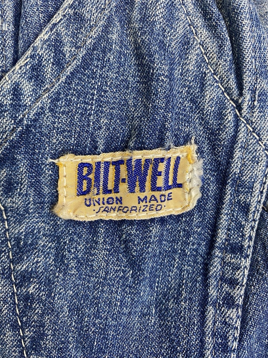 Vintage 1940s Bilt-Well Denim Sanforized Overalls Union Made