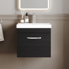 Nuie Athena Wall Hung 1-Drawer Vanity Unit Basin-3 500mm Charcoal Woodgrain