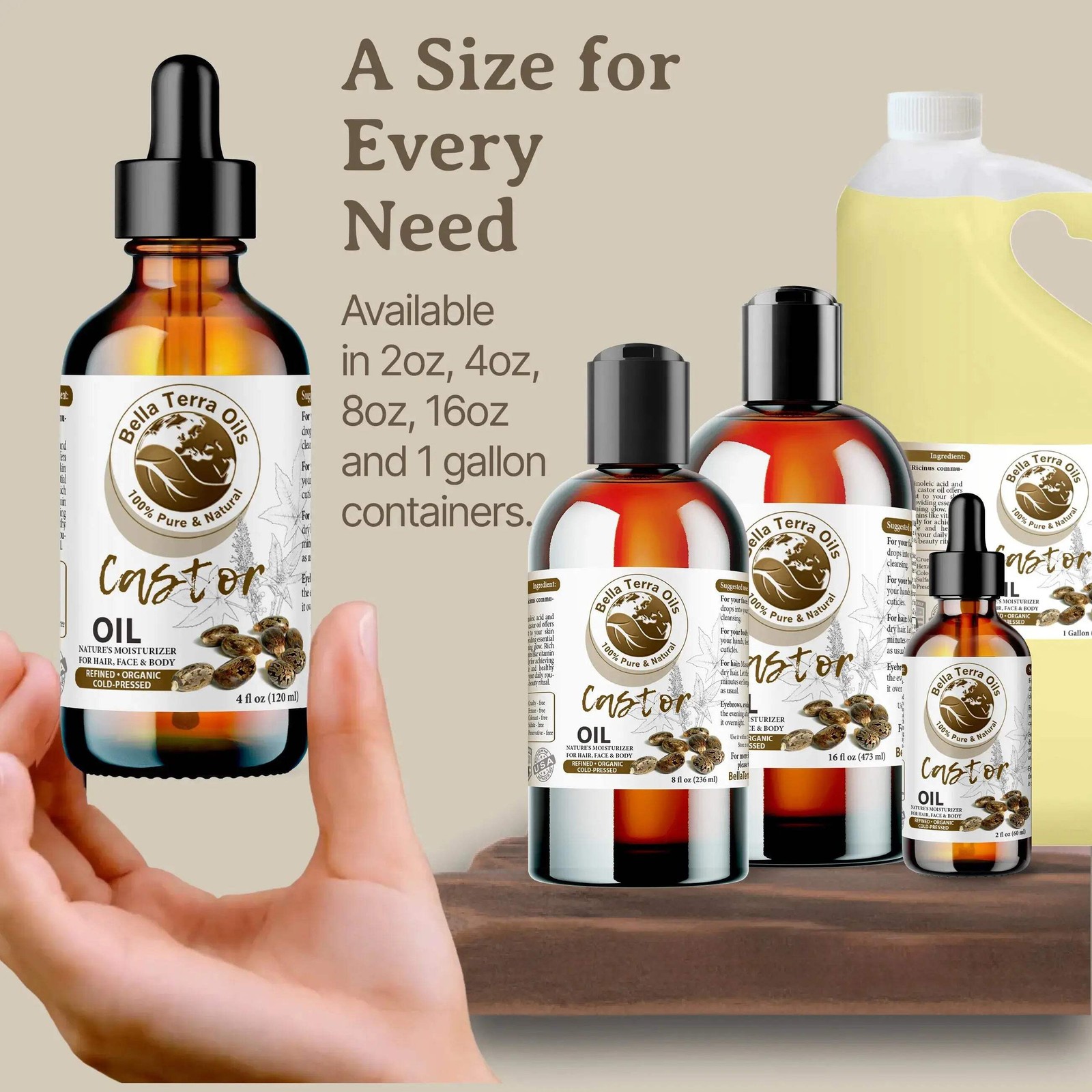 Organic Castor Oil - 4oz | Cold-Pressed Oil for Hair Growth, Skincare & DIY Proj