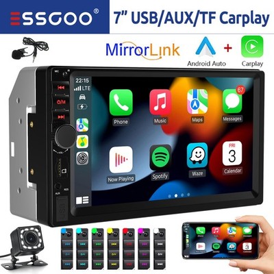 7'' Doppel DIN Autoradio Carplay Android Auto Bluetooth USB AUX +Mikrofon Kamera