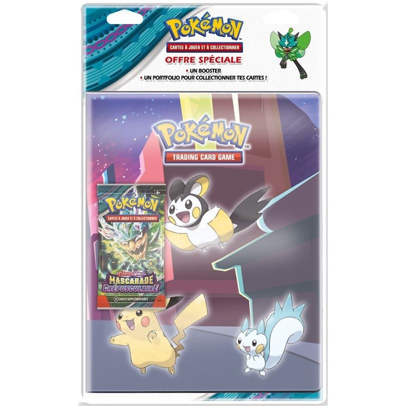Portefolio Pokémon et booster Mascarade Crépusculaire, album de rangement cartes