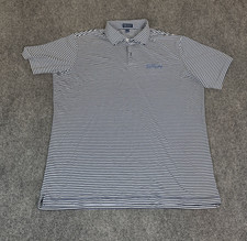 Peter Millar Crown Crafted Men Blue White Stripe Polo Shirt Short Sleeve XL LOGO