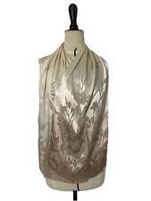 GORGEOUS UNBRANDED silk Blend Women  s Scarf In Beige W Velvet Details 62  /14  G.C