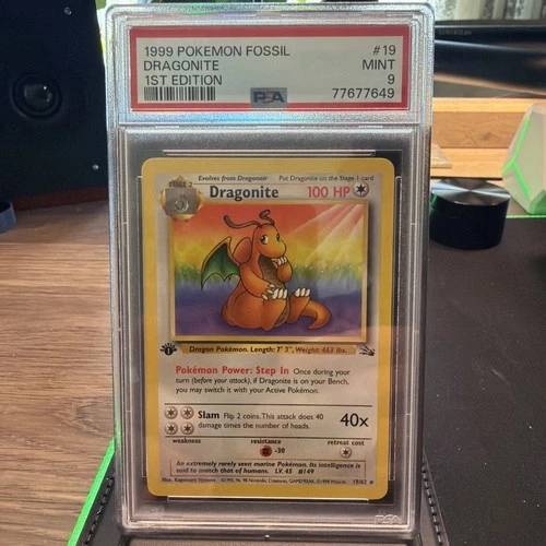 1999 Pokémon Dragonite 1st Edition Non-Holo Fossil Card #19 PSA 9