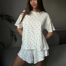 Women Pajama Set Top Shorts Lounge Sleepwear M L New Without Tags