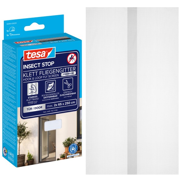 Tesa Insektenschutz-Klettbandsystem 2 X (0,65 M X 2,5 M) Weiß Fliegengitter FüR-image