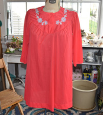 1960s Vanity Fair Nightgown Floral Neckline, Button Front, Red, Size Medium