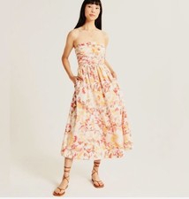 Abercrombie & Fitch Floral Print Poplin Strapless Midi Dress-Size Small