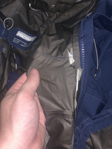 Marmot Gore-Tex Paclite Hooded Blue Rain Jacket Men's Large Shows Wear - Picture 5 of 7