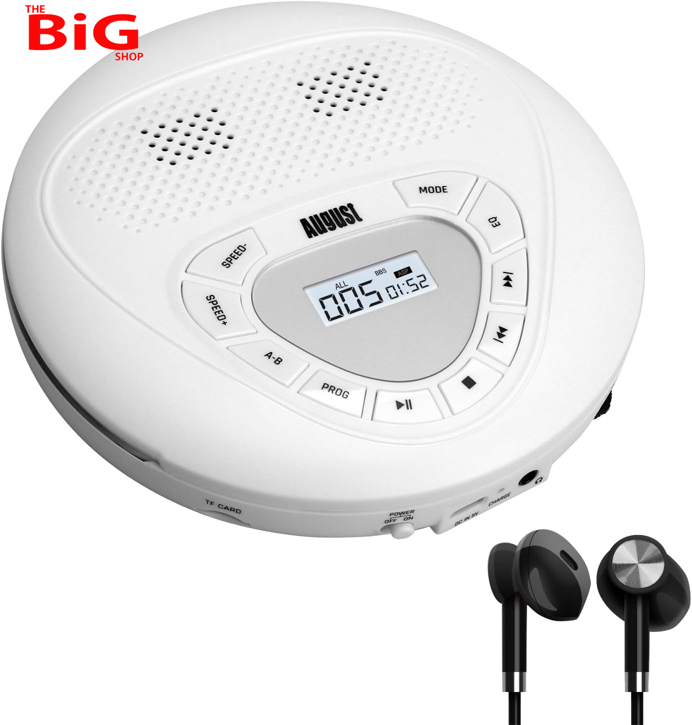 Rechargeable Portable CD Player with Earphones -  SE10W - USB-C Personal CD Walk