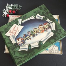 Vtg 1940s Christmas Village Cardboard Cutout Set Nursery Rhymes Complete