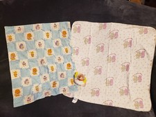 3 Pc Vintage Care Bears Baby Set-Receiving Blanket, Small Quilt, Rolling Rattle 
