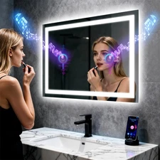 LUVODI LED Bathroom Mirror Bluetooth Speaker Anti-fog Vanity Mirror Shatterproof