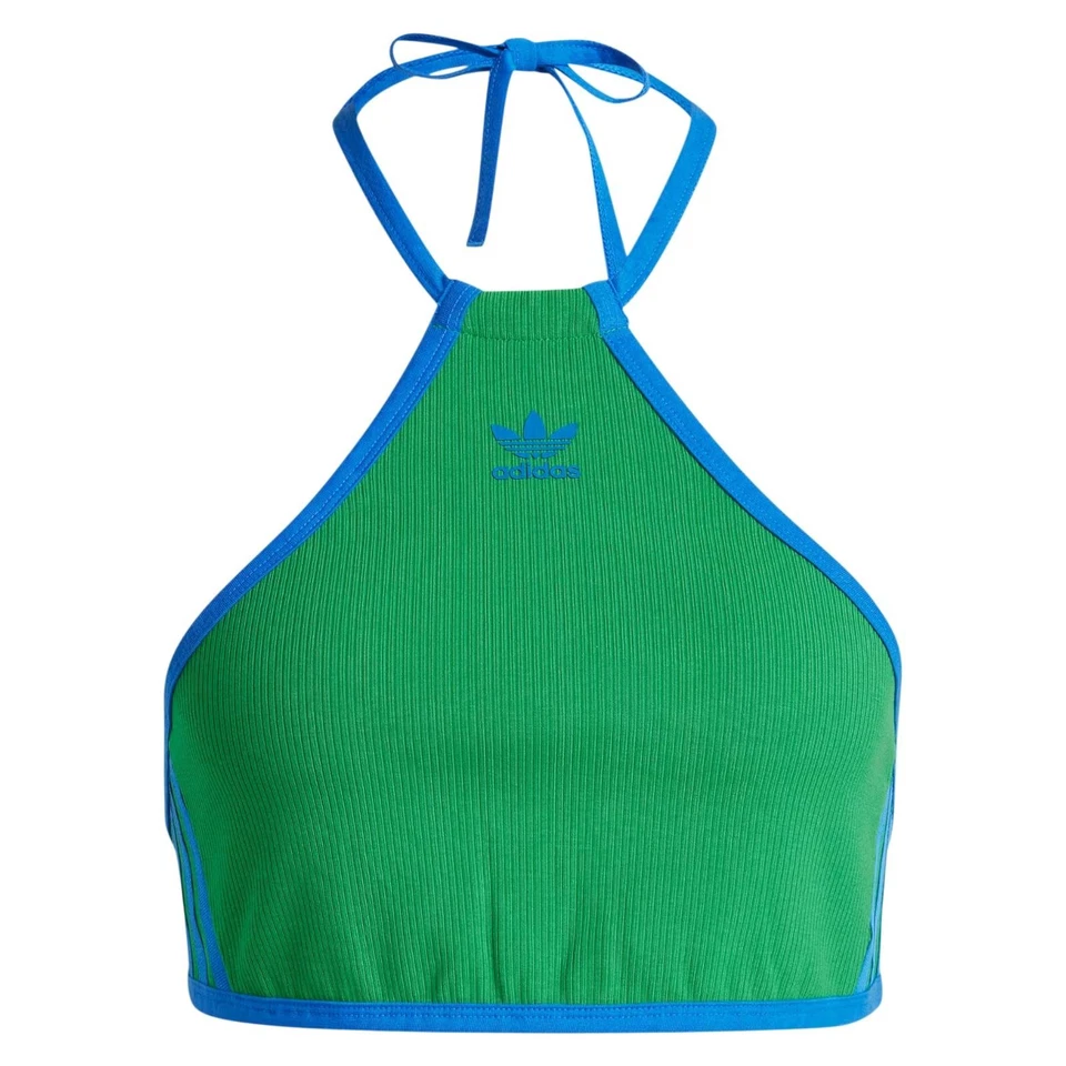 adidas ORIGINALS WOMEN'S TANK TOP RIB NECK GREEN BLUE RETRO TREFOIL 70S NEW BNWT - Image 3 of 4