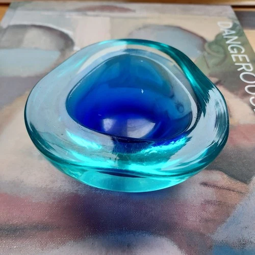 Vintage 50s 2 Tone Blue Murano Glass Geode Bowl - Archimede Seguso - 10.3 x 4.5