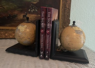 VTG Pair ~ Pier 1 Imports Globe Bookends ROTATING Shelf Sitters with Tags