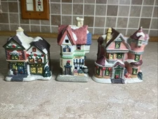 Set Of 3- Christmas Village Buildings - 4”-5” Tall- Vintage - No Light Cords