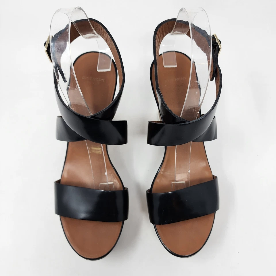 Sandalias de cuña Givenchy con plataforma de madera para mujer 38/8 negras con hebilla de cuero con tiras  Foto 3 de 4
