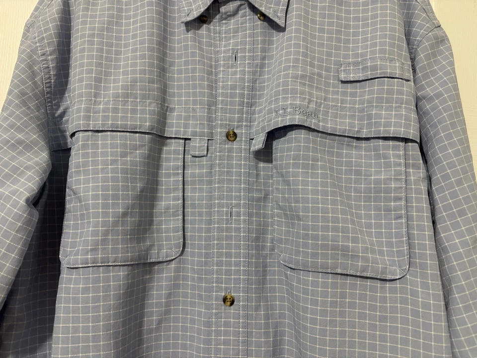 LL Bean Shirt Mens Blue Plaid Fishing Hiking Vented Mesh Lined Large Tall LT - Image 2 of 4