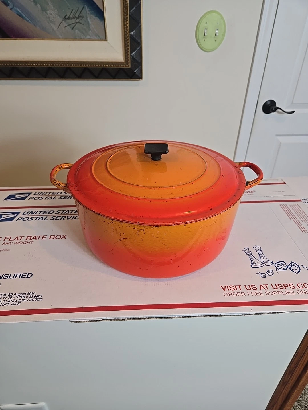 Vintage LE CREUSET "G" Dutch Oven w/ Lid, Flame Orange 11"