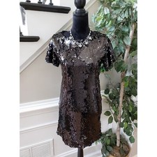 Zara Basic Cocktail Dress Womens XS Black Sequin Lined Short Sleeve Round Neck