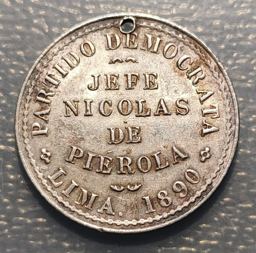 PERU LIMA MEDALLA 1890 INSTALACION ASAMBLEA DELEGADOS DEPARTAMENTALES AGUJERO - Picture 2 of 2