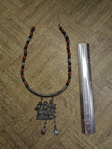 Collar y colgante dinastía Qing Xuanzang chino antiguo coral, jade, plata raro - Imagen 2 de 24