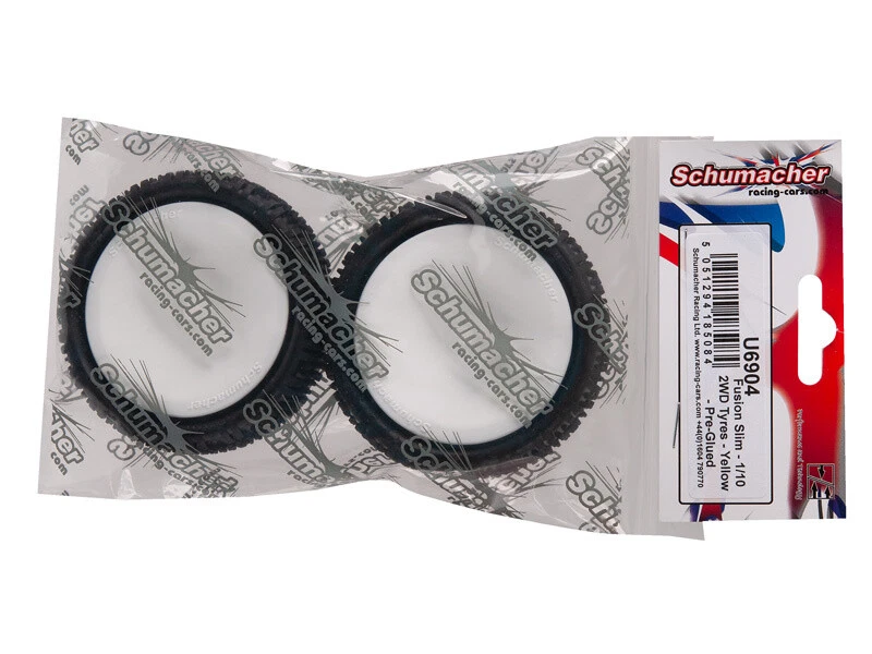 Rueda completa Schumacher 1:10 Fusion Slim (2) amarillo 2WD neumáticos delant... - Imagen 2 de 4