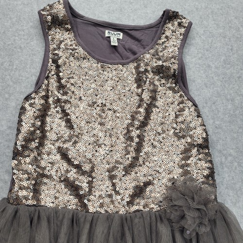 Ruum Kids Size 12 Dark Brown Laced Sequins Sleeveless Dress - Picture 2 of 12