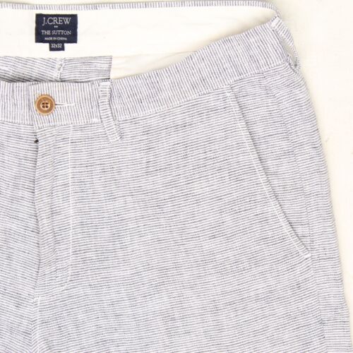 J Crew Sutton Mens Pants 32x32 Gray White Stripe Cotton Linen Blend Trousers - Picture 4 of 6