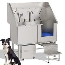 Dog Washing Station Grooming Bath Tub Pet Wash Stainless Steel with Stairs New
