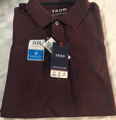 IZOD Mens X-Small Advantage Performance Short Sleeve Polo Shirt ~Burgundy~NWT
