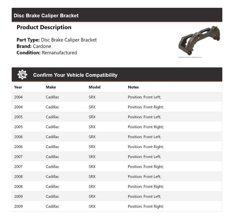 Soporte de pinza de freno de disco Cardone 2005 2006 2007 para Cadillac SRX 2004-2009 Foto 2 de 4