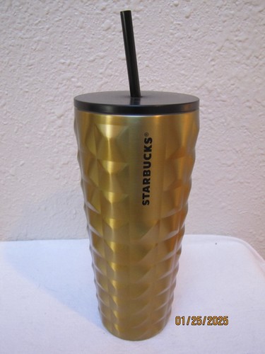 NWT Starbucks 2024 Holiday Metallic Gold & Black Studded Stainless Steel Tumbler