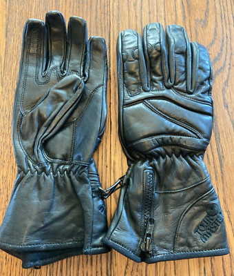 Tour Master Black Leather Gauntlet Midweight Motorcycle Gloves Women Size M -EUC