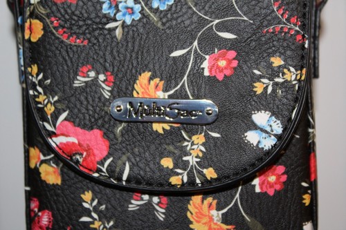 MultiSac Crossbody Faux Leather Mini Bag Purse Black Red Floral - Picture 3 of 18