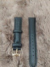 SALE  18MM GENUINE LEATHER BLACK TEJU LIZARD WATCH BAND STRAP With Gold Buckle