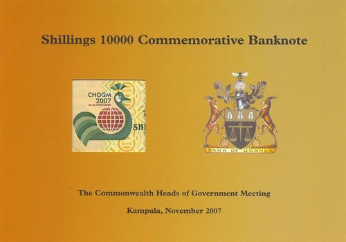 UGANDA 10000 Shillngs P-48 2007 CHOGM FOLDER EXTREMELY LOW SN UNDER UG000670 UNC - 第 1/4 張圖片