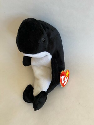 TY BEANIE BABY WAVES THE WHALE WITH ECHO (ERROR) TAGS & PVC PELLETS