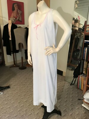 Antique French White Cotton Embroidered Night Gown w/Ribbon
